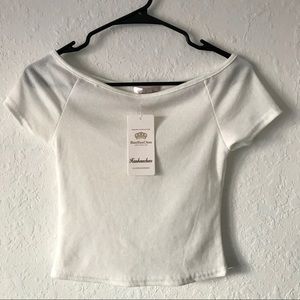 Ribbed White Off-The-Shoulder Crop Top